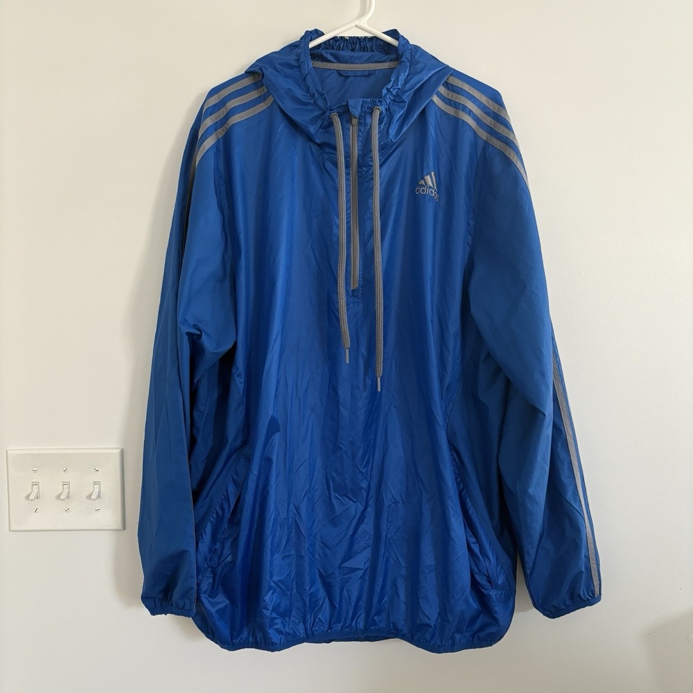 Adidas Men's Windbreaker‎ Jacket Pullover Blue 1/4 Zip Hoodie Drawstring